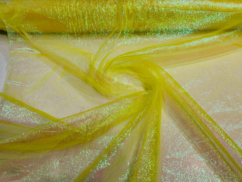 Yellow Solid Crush Iridescent Shimmer Organza Fabric 45" Wide, Sold by The Yard.