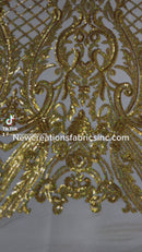 SHELL DAMASK SEQUIN STRETCH MESH FABRIC (by the yard)