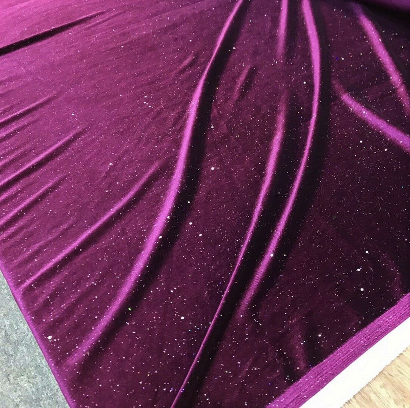 Purple Stretch Velvet With Glitter 59" Wide-Selena Fabric Sold By The Yard.