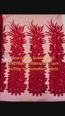 New Vegas heavy beaded feather design embroidery on a mesh fabric-Sold by the panel