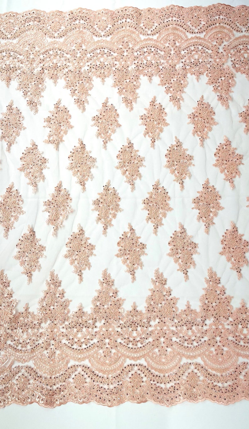 Erin Diamond Beaded Metallic Floral Embroider On a Mesh Lace Fabric-Sold By The Yard