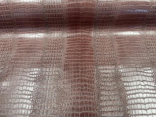 Brown Vinyl Fabric Gator Fake Leather Upholstery, 3-D Crocodile Skin Texture Faux Leather PVC By The Yard (Pick a Size)