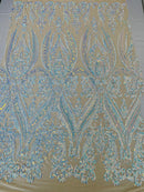 BIG DAMASK SEQUIN ON STRETCH MESH FABRIC (By The Yard)