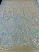 BIG DAMASK SEQUIN ON STRETCH MESH FABRIC (By The Yard)