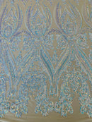 BIG DAMASK SEQUIN ON STRETCH MESH FABRIC (By The Yard)