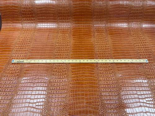 Cognac Vinyl Fabric Gator Fake Leather Upholstery, 3-D Crocodile Skin Texture Faux Leather PVC By The Yard (Pick a Size)