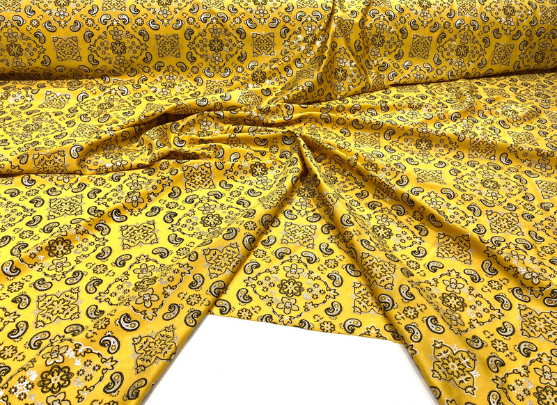 Yellow 58/59" Wide Bandana Print on Lycra 4 Way Stretch  Spandex, Sold By The Yard.