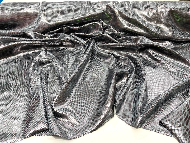 Charcoal Gray Illusion Venom Snake Skin, Stretch Velvet Iridescent Spandex Fabric - Sold By The Yard.