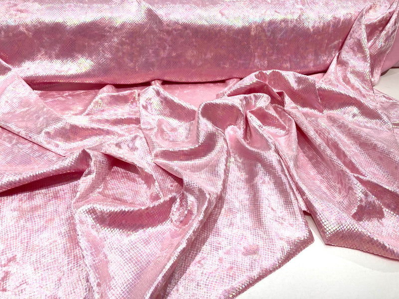 Pink Illusion Venom Snake Skin, Stretch Velvet Iridescent Spandex Fabric - Sold By The Yard.