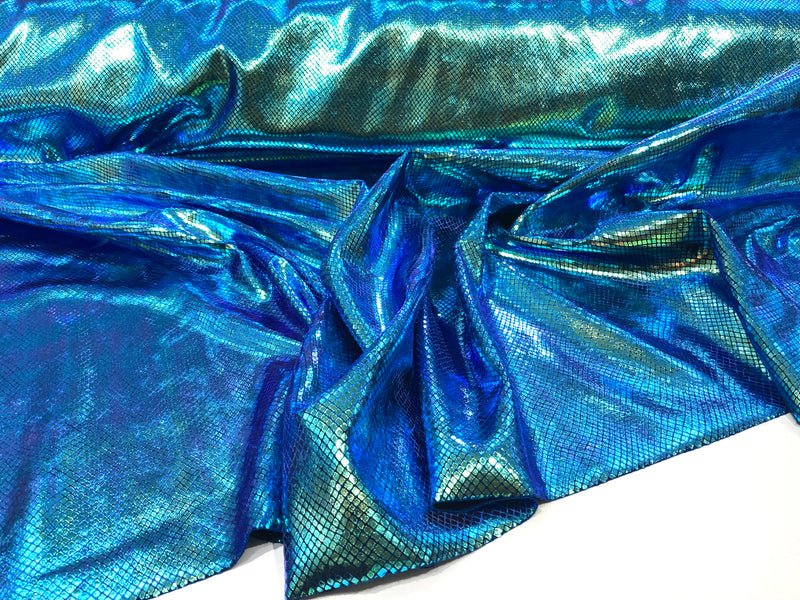 Peacock Blue Illusion Venom Snake Skin, Stretch Velvet Iridescent Spandex Fabric - Sold By The Yard.