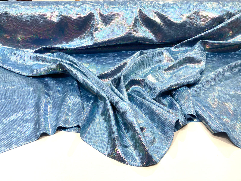 Powder Blue Illusion Venom Snake Skin, Stretch Velvet Iridescent Spandex Fabric - Sold By The Yard.