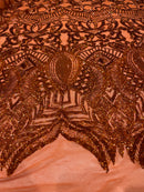 ROYALTY SEQUIN DAMASK ON STRETCH MESH FABRIC (By The Yard)