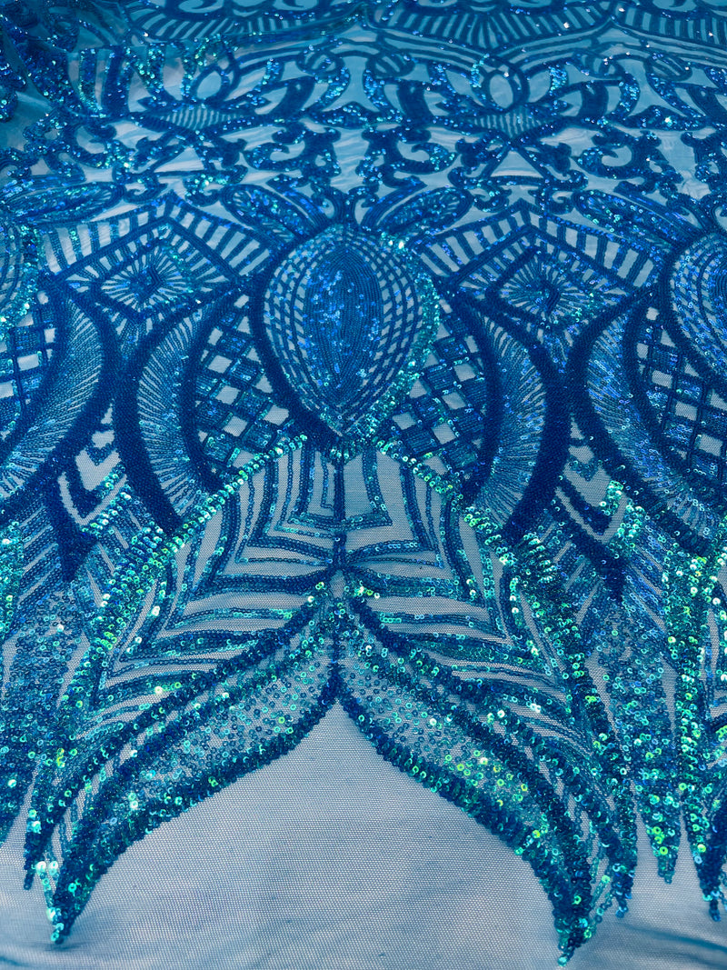 Loyalty Sequin Fabric Embroidery Lace on 4 Way Stretch Mesh