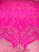 ROYALTY SEQUIN DAMASK ON STRETCH MESH FABRIC (By The Yard)