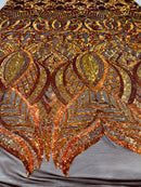 ROYALTY SEQUIN DAMASK ON STRETCH MESH FABRIC (By The Yard)