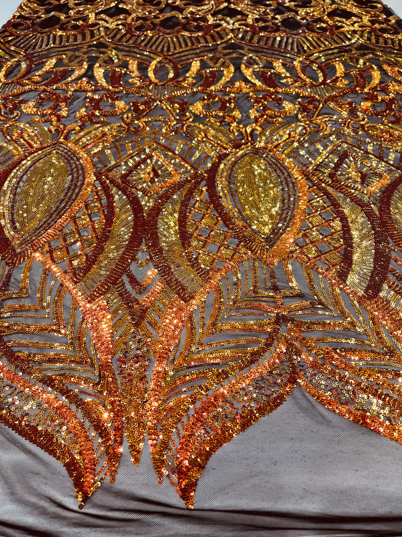 New Royalty sequin design on a 4 way stretch mesh fabric-sold by the yard.