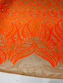 ROYALTY SEQUIN DAMASK ON STRETCH MESH FABRIC (By The Yard)