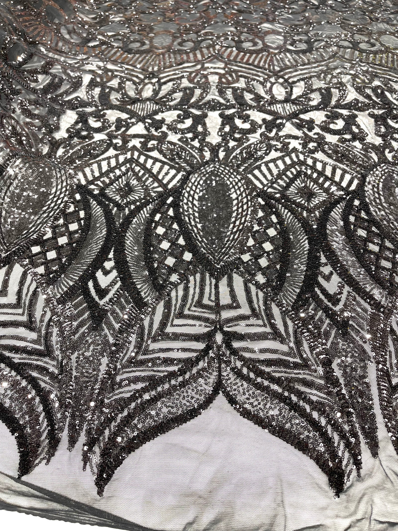 Loyalty Sequin Fabric Embroidery Lace on 4 Way Stretch Mesh