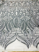 ROYALTY SEQUIN DAMASK ON STRETCH MESH FABRIC (By The Yard)
