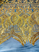 ROYALTY SEQUIN DAMASK ON STRETCH MESH FABRIC (By The Yard)