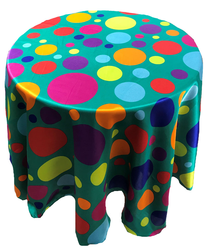 Round Happy Birthday Children’s Parties Tablecloth Multi Color Polka Dot Satin Tablecloth