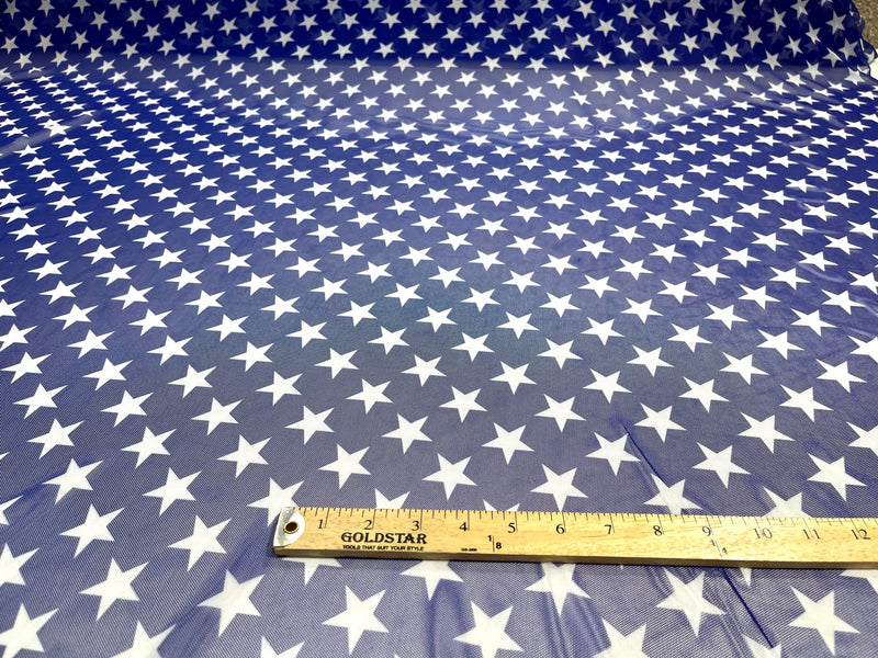 Patriotic White star design on Royal Blue power mesh 4-way stretch 58"-Sold by the yard