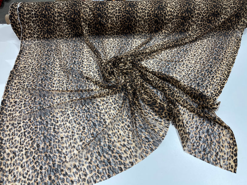Brown Texture sheer exotic cheetah design print on power mesh 4-way stretch 58/60” Sold by the yard