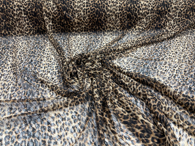 Brown Texture sheer exotic cheetah design print on power mesh 4-way stretch 58/60” Sold by the yard