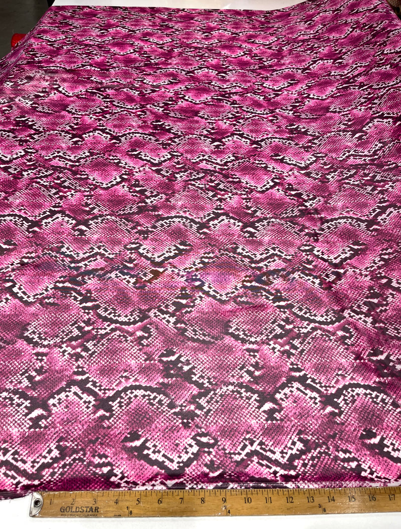 Fuchsia/ Black snake design on a power mesh 4-way stretch 58"-Sold by the yard.