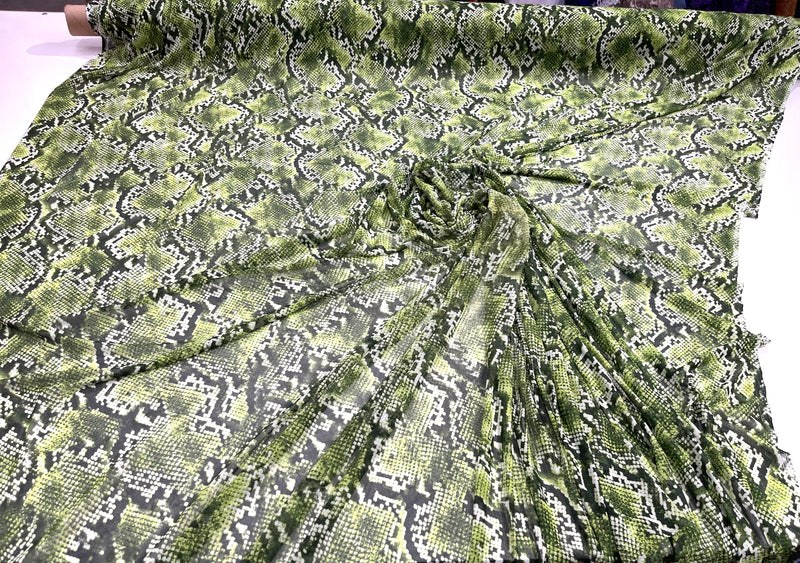 Green/ Black snake design on a power mesh 4-way stretch 58"-Sold by the yard.