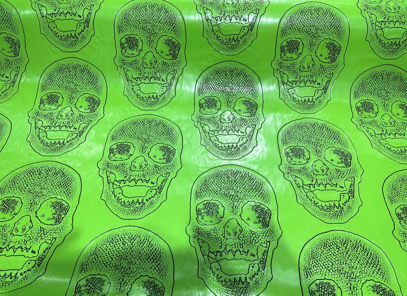 54" Wide Big Skull Embossed Vinyl Fabric-PVC-Upholstery, Faux Leather By The Yard, Lime
