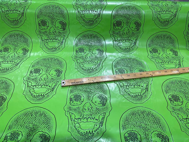 54" Wide Big Skull Embossed Vinyl Fabric-PVC-Upholstery, Faux Leather By The Yard, Lime