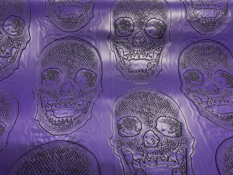 Purple 54" Wide Big Skull Embossed Vinyl Fabric-PVC-Upholstery, Faux Leather By The Yard.