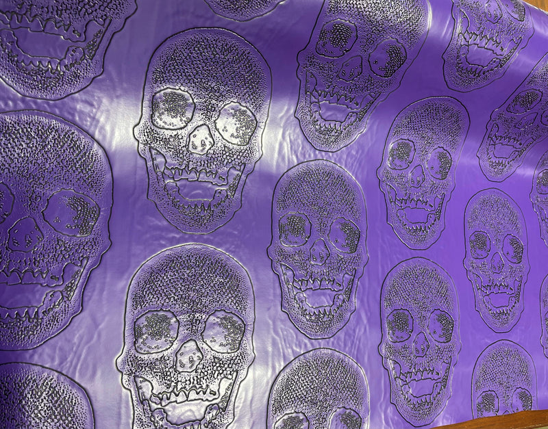 Purple 54" Wide Big Skull Embossed Vinyl Fabric-PVC-Upholstery, Faux Leather By The Yard.
