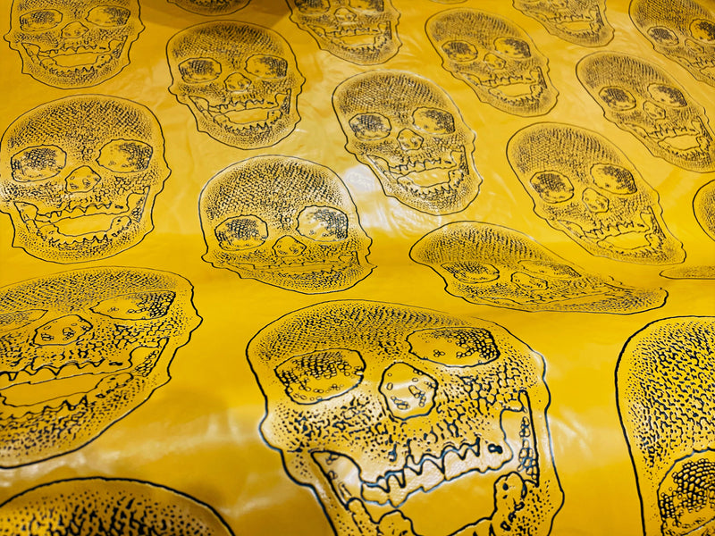 Yellow 54" Wide Big Skull Embossed Vinyl Fabric-PVC-Upholstery, Faux Leather By The Yard.