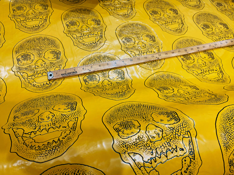 Yellow 54" Wide Big Skull Embossed Vinyl Fabric-PVC-Upholstery, Faux Leather By The Yard.