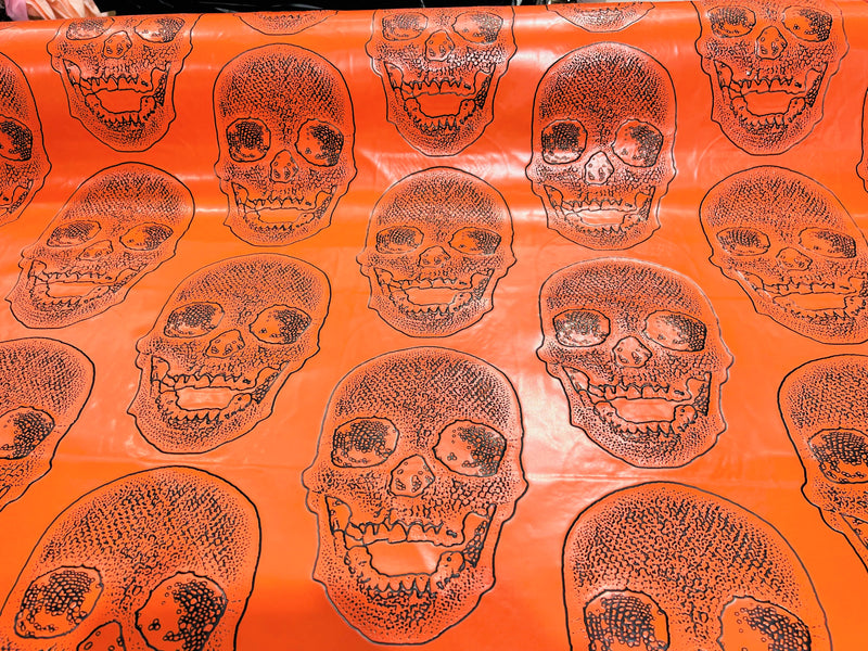 Orange 54" Wide Big Skull Embossed Vinyl Fabric-PVC-Upholstery, Faux Leather By The Yard.