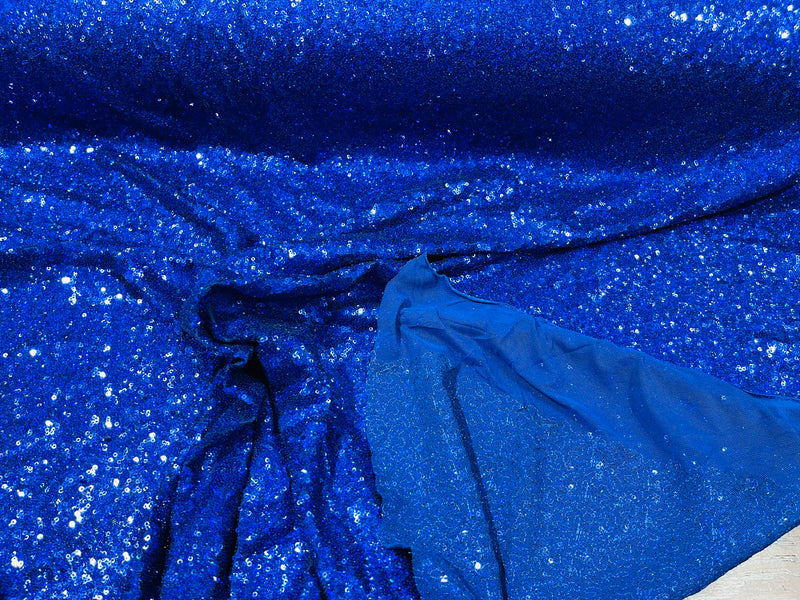 Royal Blue Iridescent Mini Glitz Sequins on a 4 Way Stretch Mesh-Sold By The Yard.