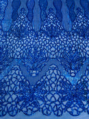 Feather Damask Shiny Sequin Design on a 4 Way Stretch mesh Fabric-Prom Night -Sold by The Yard.