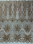 Feather Damask Shiny Sequin Design on a 4 Way Stretch mesh Fabric-Prom Night -Sold by The Yard.