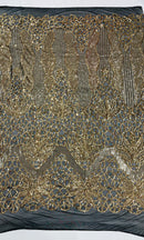 Feather Damask Shiny Sequin Design on a 4 Way Stretch mesh Fabric-Prom Night -Sold by The Yard.