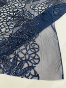 Feather Damask Shiny Sequin Design on a 4 Way Stretch mesh Fabric-Prom Night -Sold by The Yard.
