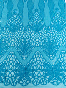 Feather Damask Shiny Sequin Design on a 4 Way Stretch mesh Fabric-Prom Night -Sold by The Yard.
