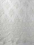 Erin Diamond Beaded Metallic Floral Embroider On a Mesh Lace Fabric-Sold By The Yard