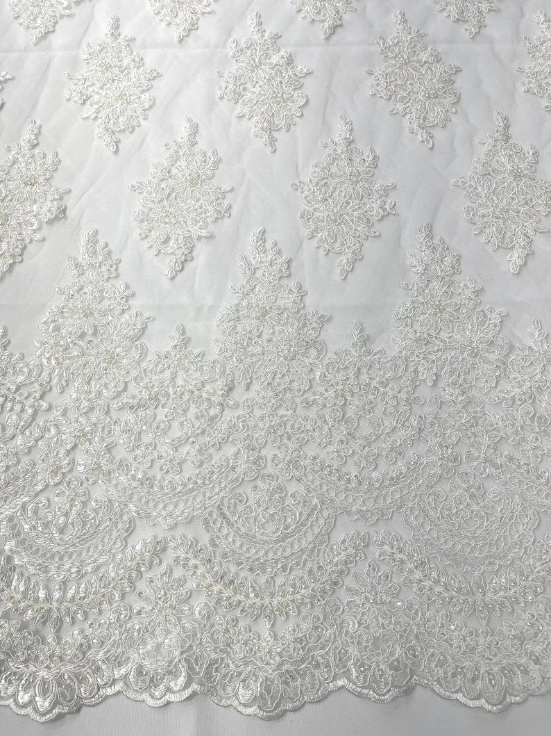 Erin Diamond Beaded Metallic Floral Embroider On a Mesh Lace Fabric-Sold By The Yard