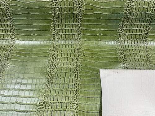 Kiwi Green Vinyl Fabric Gator Fake Leather Upholstery, 3-D Crocodile Skin Texture Faux Leather PVC By The Yard (Pick a Size)