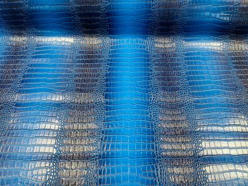 Royal Blue Tide Blue Vinyl Fabric Gator Fake Leather Upholstery, 3-D Crocodile Skin Texture Faux Leather PVC By The Yard (Pick a Size)