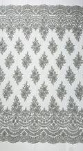 Erin Diamond Beaded Metallic Floral Embroider On a Mesh Lace Fabric-Sold By The Yard