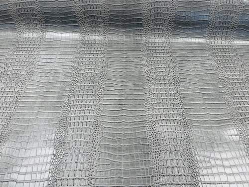 Silver Vinyl Fabric Gator Fake Leather Upholstery, 3-D Crocodile Skin Texture Faux Leather PVC By The Yard (Pick a Size)
