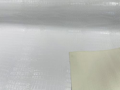 White Vinyl Fabric Gator Fake Leather Upholstery, 3-D Crocodile Skin Texture Faux Leather PVC By The Yard (Pick a Size)